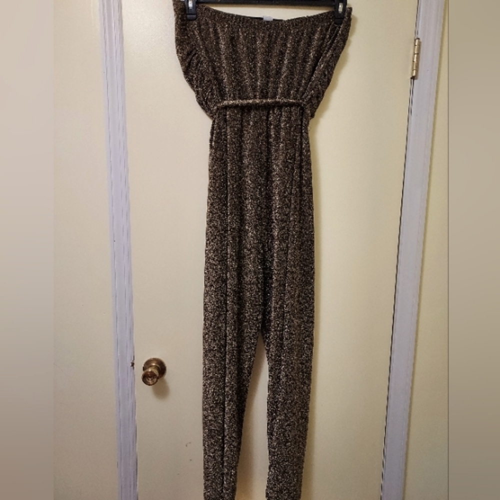 Curvy Girl by Ashley Stewart Golden One-Piece Strapless jumpsuit Sz 3X